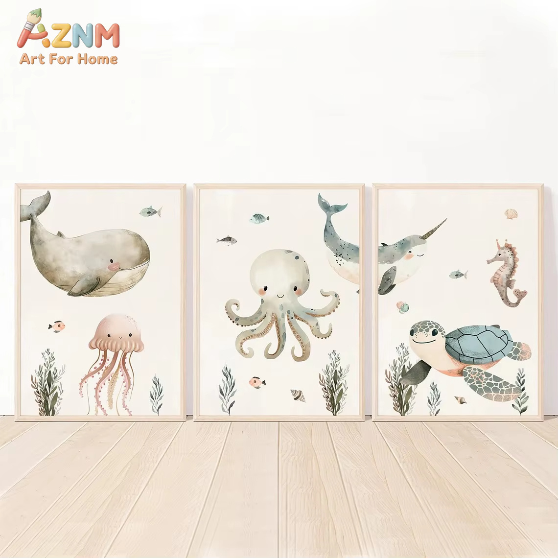 Baby Nursery Ocean - AZNM - Lienzo Decorativo con Diseño
