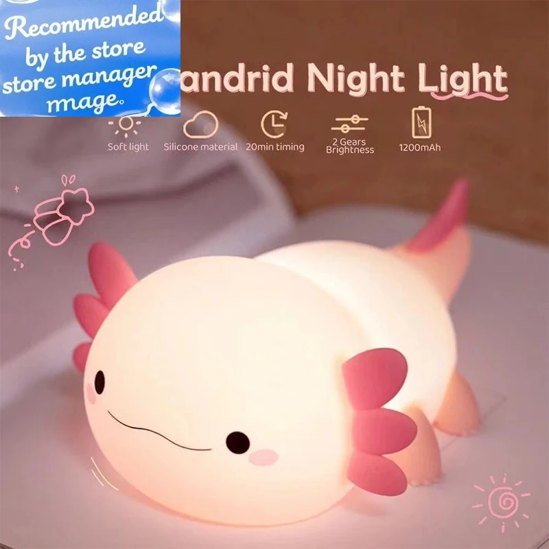 Baby Nursery Table Lamp - Bonita luz nocturna Axolotl, lámpara de