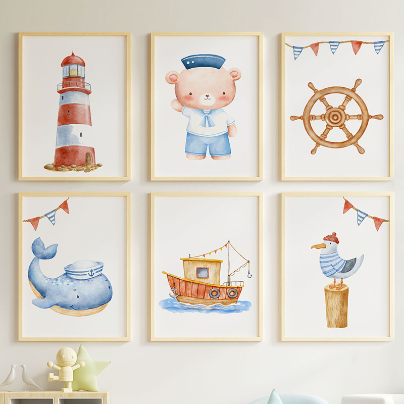 Baby Nursery Paintings - Pósteres y cuadros náuticos de oso,