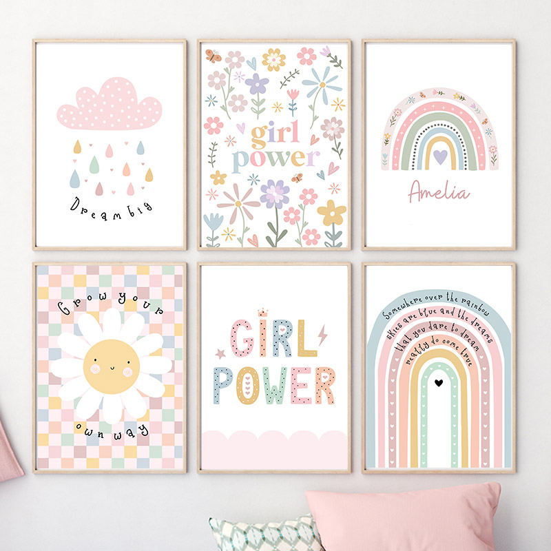 Baby Nursery Paintings - Sol, flor, arcoíris, nube, corazón, arte