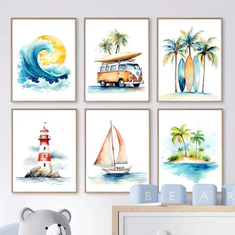 Arte de pared de Faro de playa - Baby Nursery Ocean reseña y precio