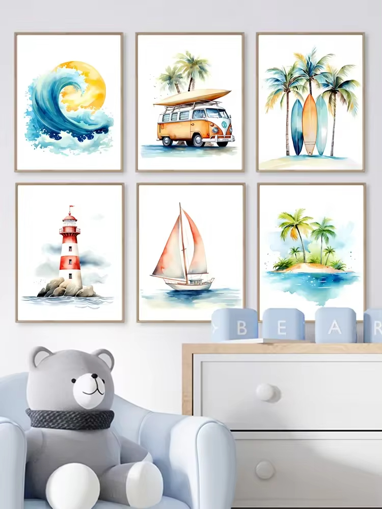 Arte de pared de Faro de playa - Baby Nursery Ocean reseña y precio