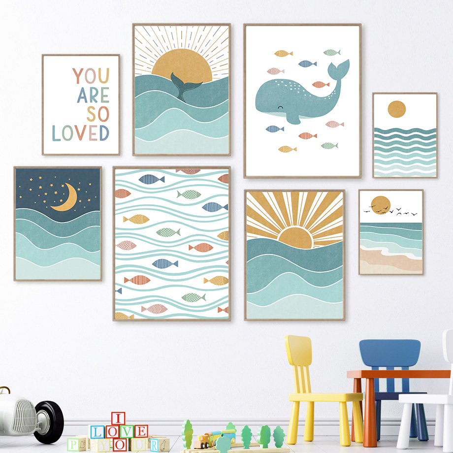 (2D canvas painting)  Fish Wha - Baby Nursery Ocean reseña y precio