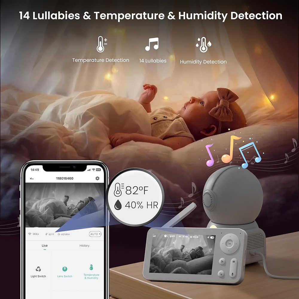 Monitor de bebé 2K con 2 cámar - Baby Nursery Music reseña y precio
