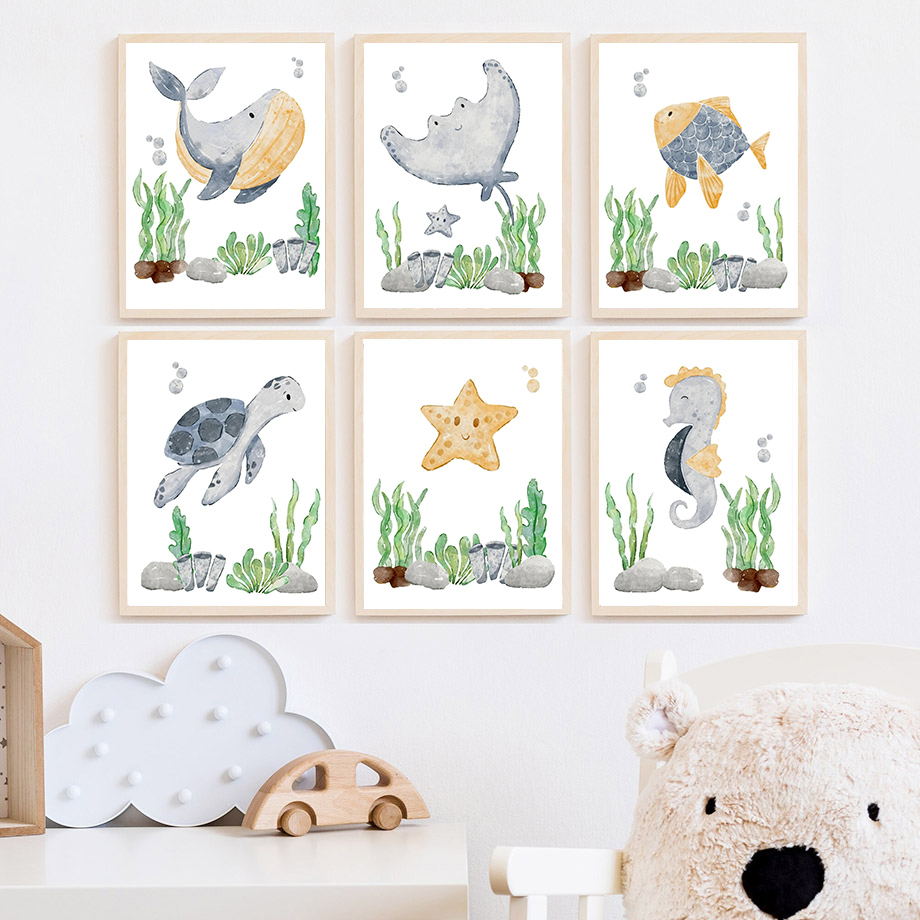 Pósteres Nórdicos de Animales  - Baby Nursery Ocean reseña y precio