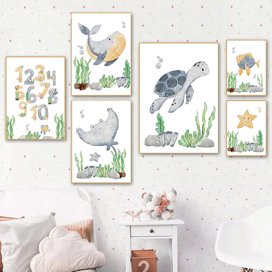 Pósteres Nórdicos de Animales  - Baby Nursery Ocean reseña y precio