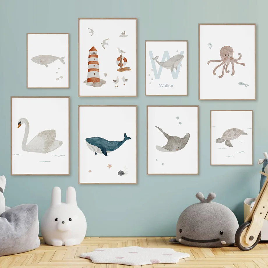 Nombre personalizado ballena p - Baby Nursery Ocean reseña y precio