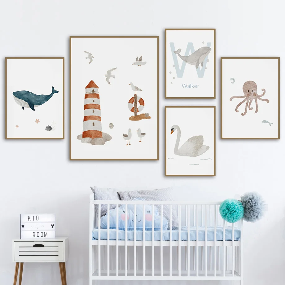 Nombre personalizado ballena p - Baby Nursery Ocean reseña y precio